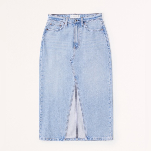 Abercrombie & Fitch High Rise Denim Midi Skirt Light Wash - Picture 4 of 5